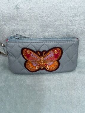 Vera Bradley Quilted Light Gray Butterfly Zip ID Case
